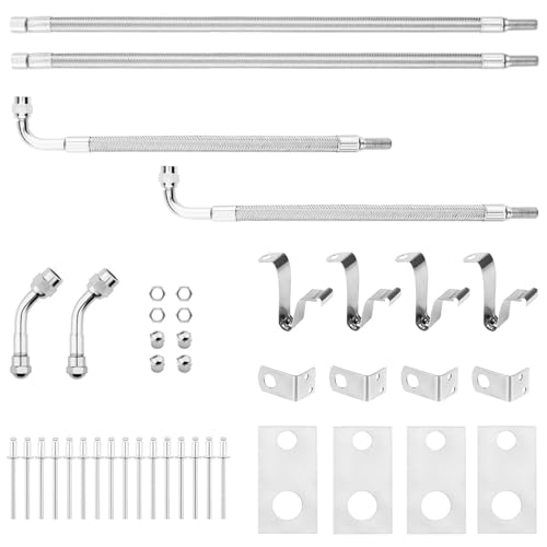 Image of Dually Valve Stem Extenders Kit, Stainless Steel Braided Tire Valve Extension fits 16 inch to 19-1 /2 inch Dual Wheel Valve Stem Extension for Most Cars Motorhome RVs Trailers Trucks, Easy Connecting