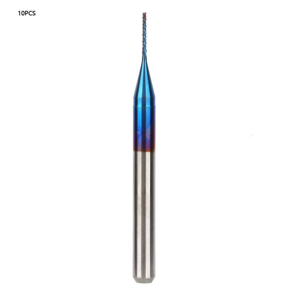 Zestaw frezów z węglika wolframu, 10 sztuk, 0,5 mm, do obróbki CNC, PCB, formy, tworzywa sztucznego, miedzi