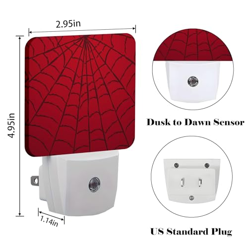 Image of Red Spider Web Night Light,Plug Into Wall Decor for Stairway,Hallway,Kitchen,Dusk to Dawn Sensor Nightlights for Boys /Girls /Women /Men Room Gifts