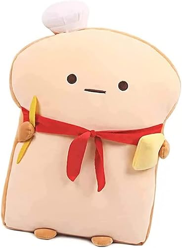 NatureMan Divertida almohada de pan tostado de 188 pulgadas almohada de felpa en forma de pan con bufanda roja cojín de sofá de comida suave para