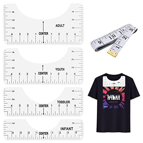 Tshirt Ruler,Tshirt Ruler Guide for Vinyl Alignment,Tshirt Alignment Ruler Tool,T-Shirt Ruler Guide for Heat Press with Guide Tool for Center Design (White - 5PCS)