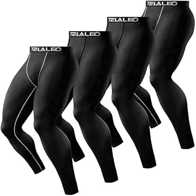 TELALEO 6, 5 or 4 Pack Men's Compression Pants Leggings Sports Tights Performance Athletic Baselayer Workout Running