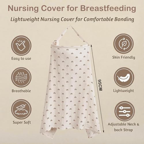 Image of Nursing Cover for Breastfeeding Breastfeeding Cover Muslin Baby Breast Feeding Cover for Mum Infant Stroller Nursing Cover Soft 360掳 Coverage Breathable Lightweight Apron for Privacy Shield (Rainbow)