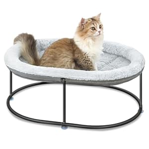Elevated Cat Hammock Bed for Indoor Cats, Fluffy Warm Cuddle Cat Bed with Detachable Pad Bed Cover, Portable Pet Bed Raised Cuddler for Sleeping Kittens, Small Dog, Oval Cat Hammock Grey