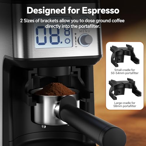 Conical Burr Coffee Grinder, 51 Precise Grind Settings Automatic Coffee Grinder, Smart Dual Control LED Display, 1-12 Cups, with Portafilter Holder, Anti-StaticStainless Steel, Memory Function - 4
