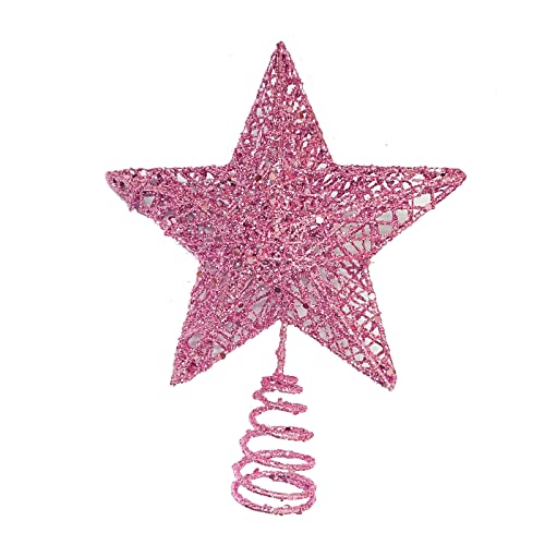Higoala Christmas Tree Star Topper, Xmas Tree Topper Glittered 5 Point Star Treetop for Christmas Tree Ornament (Pink)