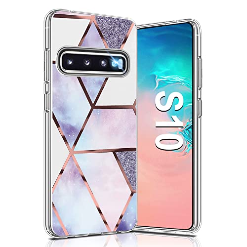 Coque pour Samsung S10 Marbre Silicone Paillette Antichoc Housse Anti-Rayures Protection Bumper Case Ultra Fine Souple Anti-Choc Étui pour Samsung Galaxy S10 4G Coque Mince (Purple) Cover