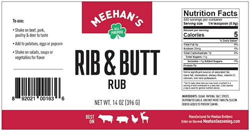Meehan's Rib and Butt Rub Seasoning, 14 Ounce Shaker Jar - Image 2