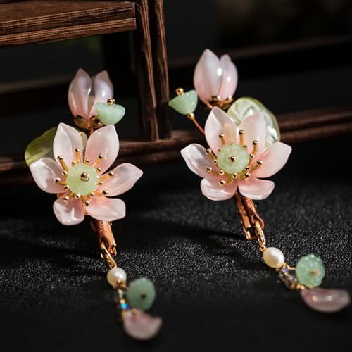 1 par de pinzas para el cabello flor loto rosa hechas a mano miniatura 4