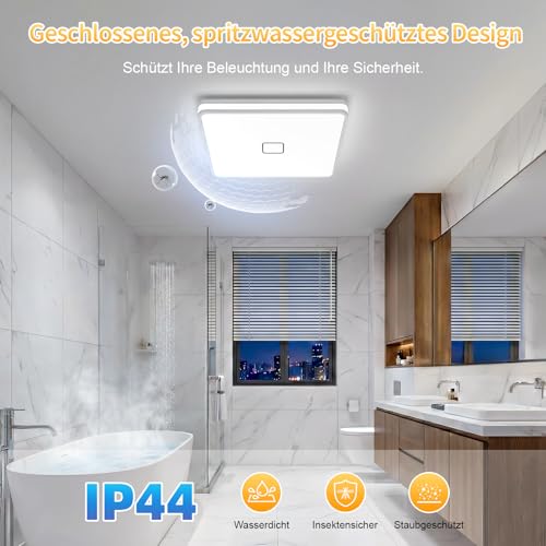 Deckenlampe, 24W LED Deckenleuchte Dimmbar mit APP, 3000-5000K Warmweiß/Naturweiß/Kaltweiß Modern lampe eckig mit Nachtlicht, Badezimmer Lampe decke für Bad Wohnzimmer Küche Flur Schlafzimmer, 32CM