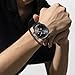 NEWITIN 4 Pieces Black Jewelry Set for Men Stainless Steel Watch Necklace Bracelet Ring Fashion Black Wristwatch Cuban Link Chain Cuban Jewelry Set for Men