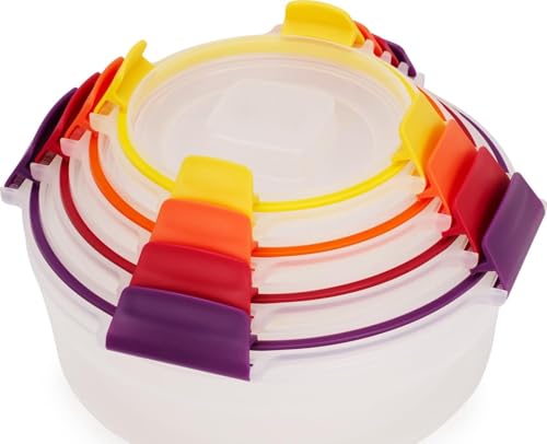 Image of Joseph Joseph Nest Lock 8-piece Plastic BPA Free Round Food Storage Container Set with Lockable Airtight Leakproof Lids - Multicolor