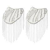 SUPERFINDINGS 2 Stück Schulterklappen Aus Polyester Mit Quaste Zum Aufnähen Auf Filzstoff Schulterabzeichen Aus Weißen Perlen Mit Strasssteinen Aus Legierung Zubehör Für Kleidermedaillen 20.2cm