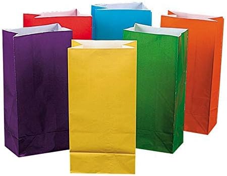Fun Express Bright Color Paper Goodie Bags | Treat Bags | Paper Lunch Bags | Candy Bags | Favor Bags | Small Bags | 3 Dozen (36 Bags)