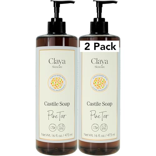 Image of Claya Pine Tar Liquid Castile Soap - Organic Ingredients, Biodegradable, Gentle for Sensitive Skin and Versatile Use (2 Pack of 16 fl oz (Pump Cap))