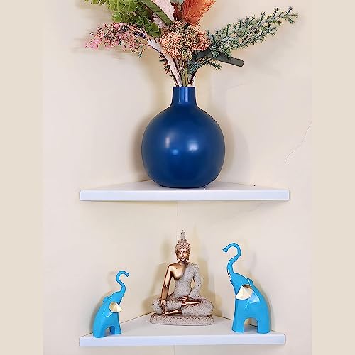 Image of OrganizeMee Black Corner Shelves (Set of 2) | Wall Mounted Display for Living Room, Bedroom, More (Trophy, TV, Plants)