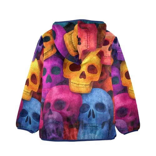 Skull Pattern Colorful Toddler Fleece Jacket Girl Boys Hooded Fleece Jacket Coat Warm Outwear Zip-up 3-10T2