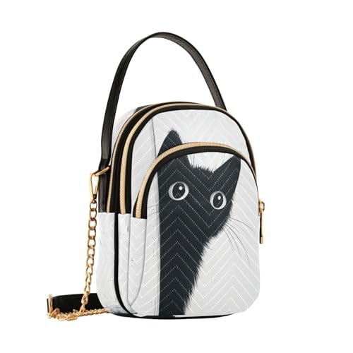 Cute Black Cat Peeking Women Trendy Quilted Crossbody Bag Sling Bags Handbags with Chain Strap Travel Cross Body Cell Phone Purses Bags2