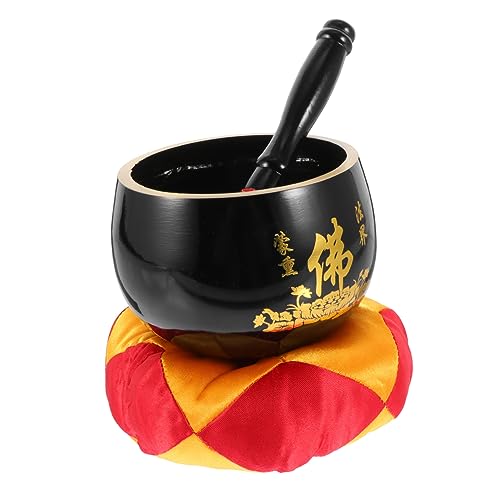 SECFOU 1 セット 仏音鉢 仏音鉢 仏教のシンギングボウル チャクラボウル ネパールボウル ロッド付きシンギングボウル 禅茶碗 メディテーションボウル 歌う仏丼 お椀 純銅 Black