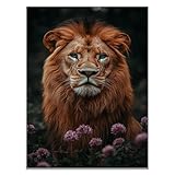 WIKEO Cuadros para Salon León vegetal natural Canvas Laminas Cuadro -Dormitorio Decoracion Hogar Pared Naturaleza - Animales - Paisaje pósters（Azul-50x70cm Sin marco