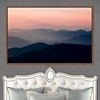 Framed Canvas Wall Art Orange Sunset Abstract Aerial Colorful Digital Art Landscape Minimalist Mountain Top Multicolor - 16x24 inches