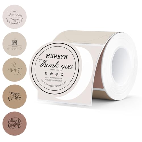 MUNBYN Morandi Autumn 50mmx50mm Thermal Labels Round Thermal Label Stickers 2 Inch Thermal Stickers for Candle Baking 150 Labels/1 Roll