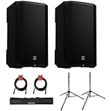 Electro-Voice EVERSE 12 Weatherized Battery-Powered Loudspeaker with Bluetooth Audio and Control Black (Pair) Bundle with Auray Steel Speaker Stands with Case and 2X XLR Cable