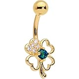 Body Candy Womens 14G PVD 316L Steel Navel Ring Piercing Green Synthetic Opal Shamrock Belly Button...