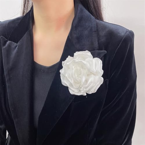 Image of Dainty Peony Rose Flower Brooches Lapel Pins Delicate Elegant Fabric Flowers Brooch Pin for Women Flower Corsage for Wedding Party Accessories Jewelry Gifts100mm
