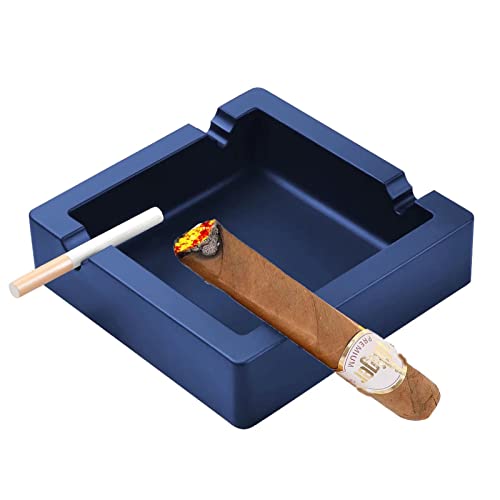 Large Cigar Ashtray Outdoor Ashtray Unbreakable Square Silicone Ashtray Portable Waterproof Dual-Use with 4 Grooves Patio Indoor Home Office Decoration,Novelty Gift for Man,Brothers,Fathers -Blue