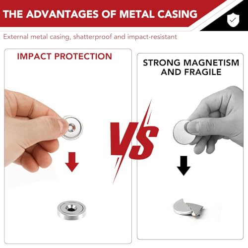 TOP MAGNETS Rare Earth Neodymium Cup Magnets, 110lb Pull Force, Heavy Duty, 8Pcs with Screws and Iron Sheets for Wall Mounting, Refrigerator, Home, Office