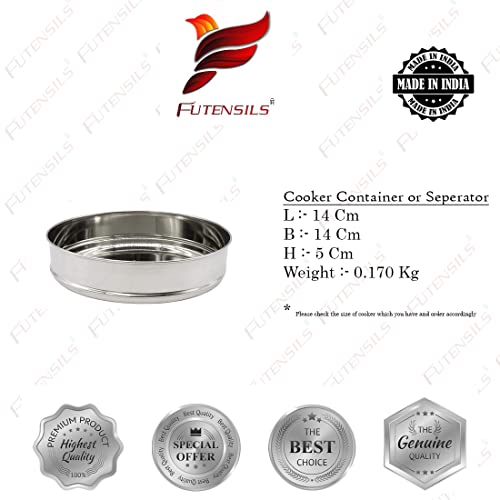 Image of FUTENSILSSS Cooker Separator 3L (5.5 x 2), Suitable for3 liters Hawkins Pressure Cookers (2 Containers with Lifter, Stainless Steel, Without Lid)