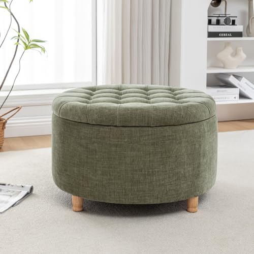 Image of Noelle 28 inch Ottoman with Storage Round Pouf (Light Green)