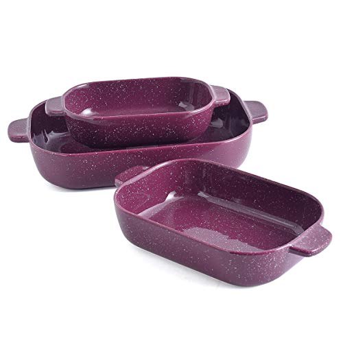 KVV Baking Dish 13X9 Inches Rectangle Backware Ceramics Pans Ovenware Casserole Pan Christmas Party PresentReactive glaze Sky Purple Color with Milky Way Finish Baking pan valentine Purple Set of 3
