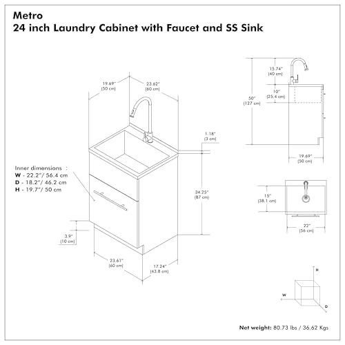 Image of SIMPLIHOME Metro 24 inch Wide Stainless Steel Sink Laundry Cabinet in White