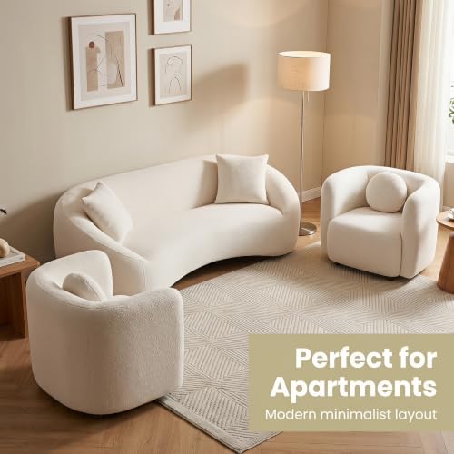 Image of 93.31 inch Curved Boucle Sofa Set, 3-Seater with 2 Accent Chairs