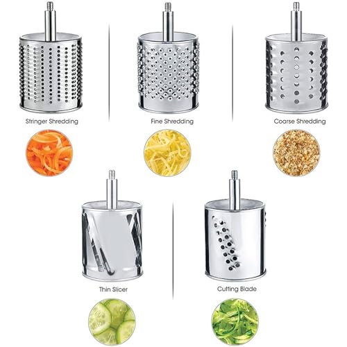 Râpe alimentaire rotative manuelle – Coupe-légumes et fromage à 5 lames pour une préparation rapide des repas et une râpe facile