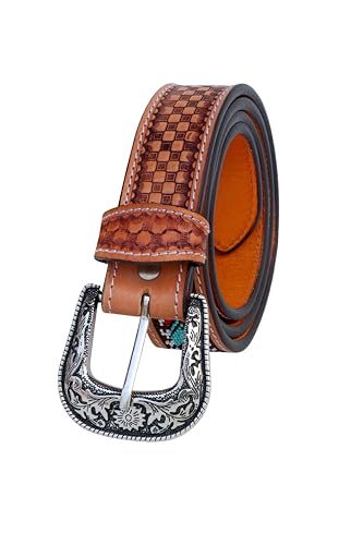 Western Leather Beaded Belt Tooled Leather Beaded Belt For Men and Women 30AB0094