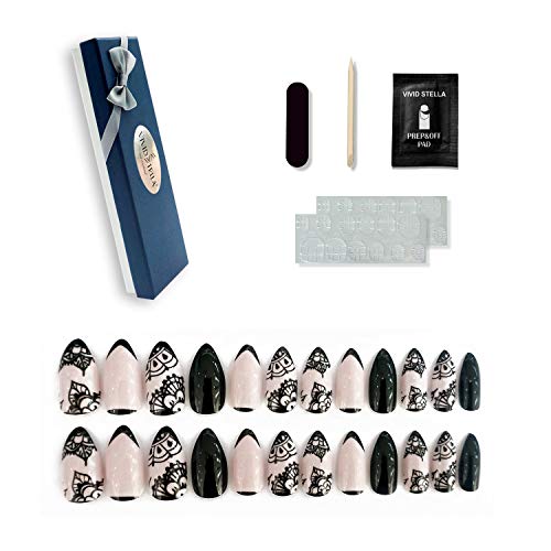 Press On Nails Tips 24 Pcs False Nails Stiletto Shape Nails for Women