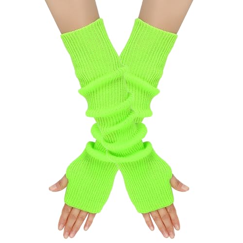 Yuyeran Knittde Long Arm Warmers Women Fingerless Gloves Cashmere Blend Elbow Warmers Mittens with Thumb Hole (Green)