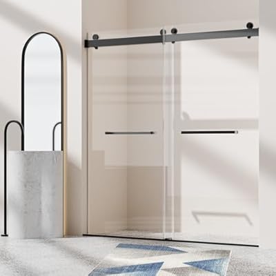 68-72" W x 76" H Frameless Double Sliding Soft-Close Shower Door in Matte Black, 3/8 inches (10mm) Thick SGCC Tempered Glass Door with Explosion Proof Film(ED)