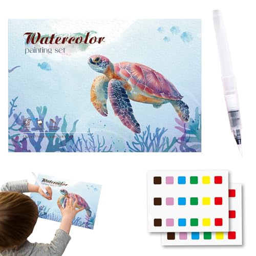 Juego de libros para colorear de acuarela para niños, libro de actividades de arte creativo con pinturas, pincel y 20 páginas, libro de trabajo educativo de dibujo para niños y niñas