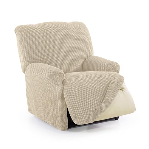 Faverti Funda Super Elástica Sillón Relax Pies Juntos Reclinable De 70 A 90 Cm Modelo Novele Beige Protector Sillón Abatible De Calidad Tejido Jacquard Tacto Algodón