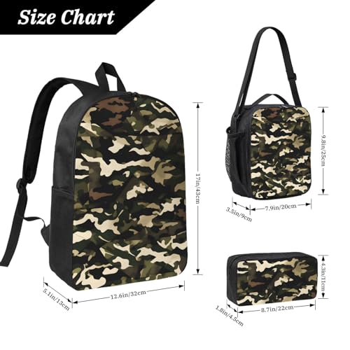 Camo print Backpack Bookbag for Daily Use,3 Pcs Backpack Set with Lunch Box and Pencil Case4