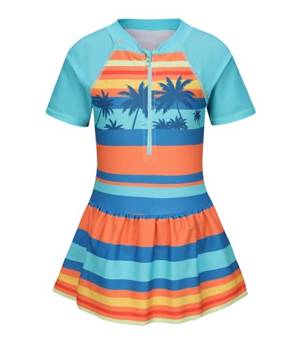 Image of Girls One Piece Swimsuits Bathing Suit for Kids Girls Summer Swim Dress Short Sleeve Swimwear 3-16 Years