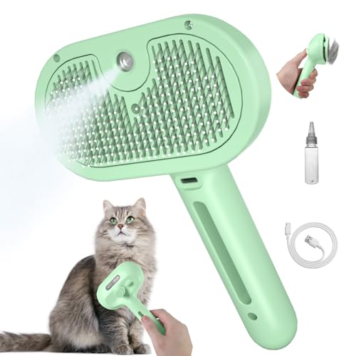 LilyAbeille Spazzola a Vapore per Gatti e Cani con Serbatoio Acqua, Spazzola Peli per Cani/Gatti/Conigli a Pelo Corto e Lungo, Verde