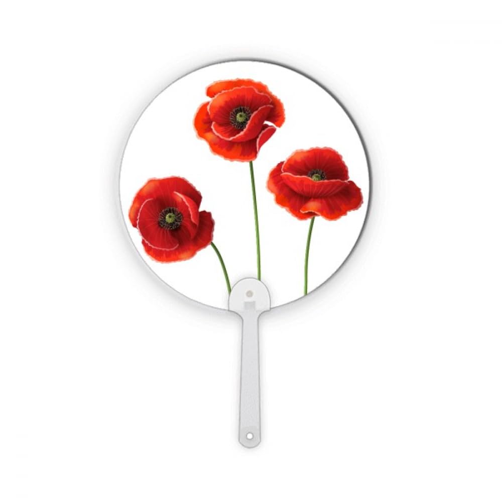 Eventail artisanal peinture fleurs rouge plastique rond decoration cadeau traditionnel