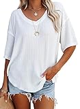 Dokotoo Women's Summer Tunic Tops V Neck Waffle Knit Short Sleeve High Low Shirts Casual Loose Fit Blouses Work White M
