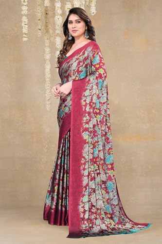 Image of MIRCHI FASHION Women Saree | Chiffon Leaf and Checked Print Professional Office Sari with Blouse