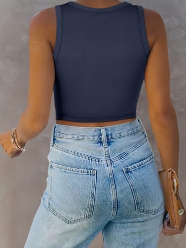 Image of ANRABESS Women Tank Tops High Neck Sleeveless Sexy Cutout Racer Back Going Out Crop Tops Shirts Summer Y2K Outfits
